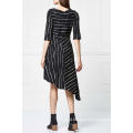 Black Stripe Hem Asymmetric Dress